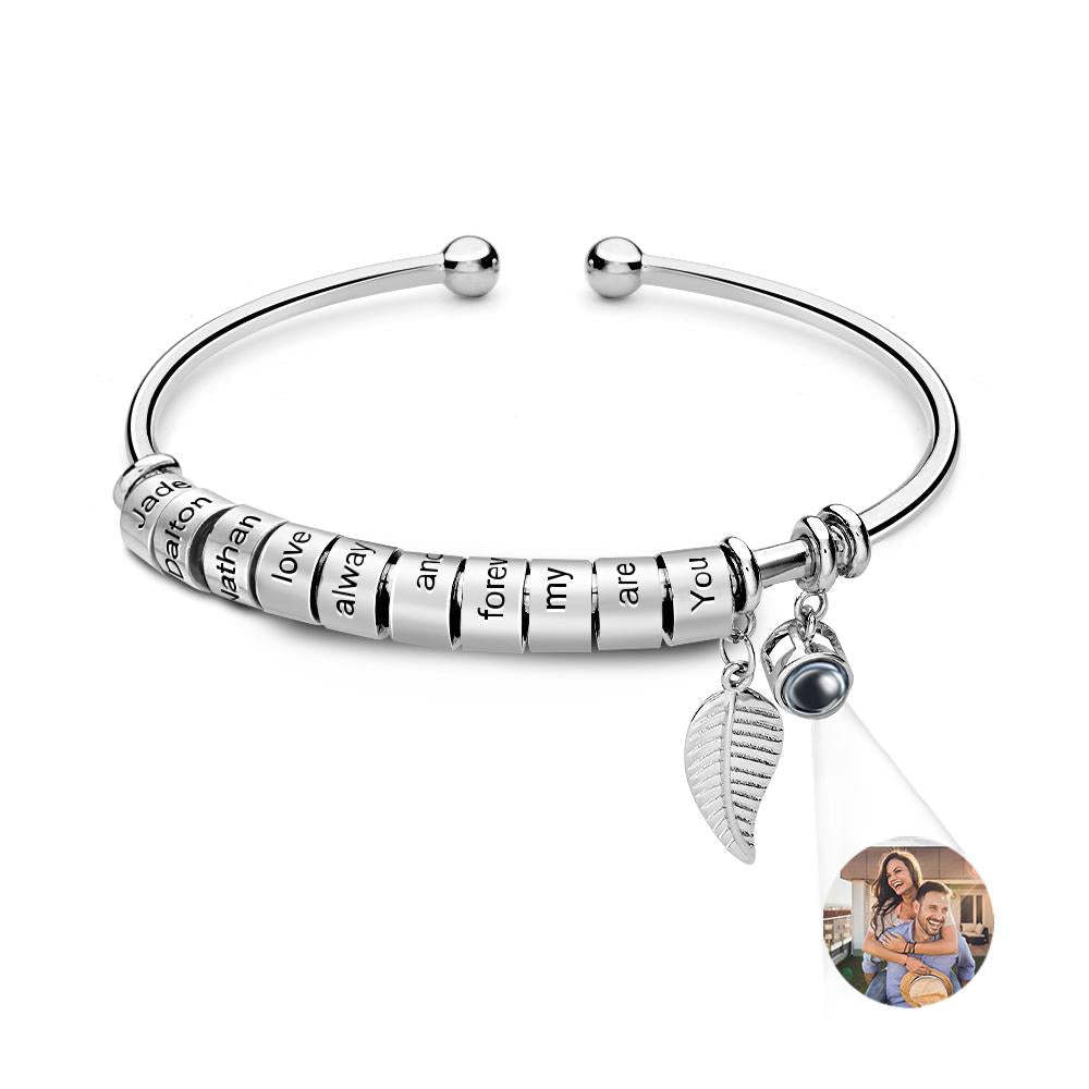 Bracelet De Projection De Photo Personnalisé, Nombre Personnalisé De Perles À Graver En Option, Bijoux Cadeau Pour La Famille - votrecollierprenomfr