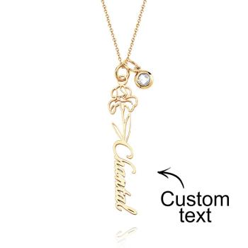 Collier De Fleurs De Naissance Avec Texte Personnalisé, Cadeau Personnalisé Avec Pierre De Naissance Pour Maman - votrecollierprenomfr