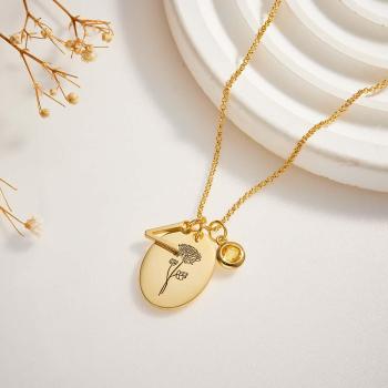 Collier De Pierre De Naissance Avec Texte Personnalisé, Collier De Fleurs De Naissance, Cadeau Pour Maman - votrecollierprenomfr