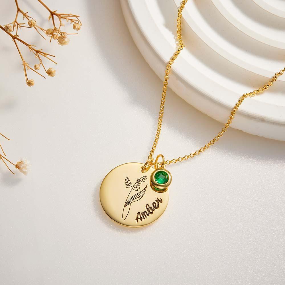 Collier Personnalisé Avec Nom De Fleur De Naissance Avec Pierre De Naissance, Cadeau De Fête Des Mères - votrecollierprenomfr