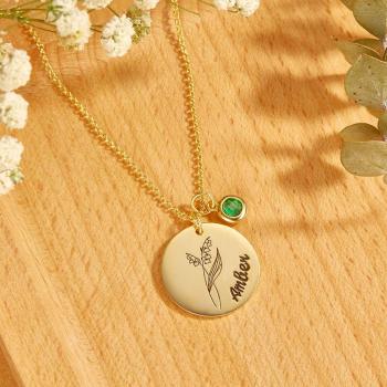 Collier Personnalisé Avec Nom De Fleur De Naissance Avec Pierre De Naissance, Cadeau De Fête Des Mères - votrecollierprenomfr