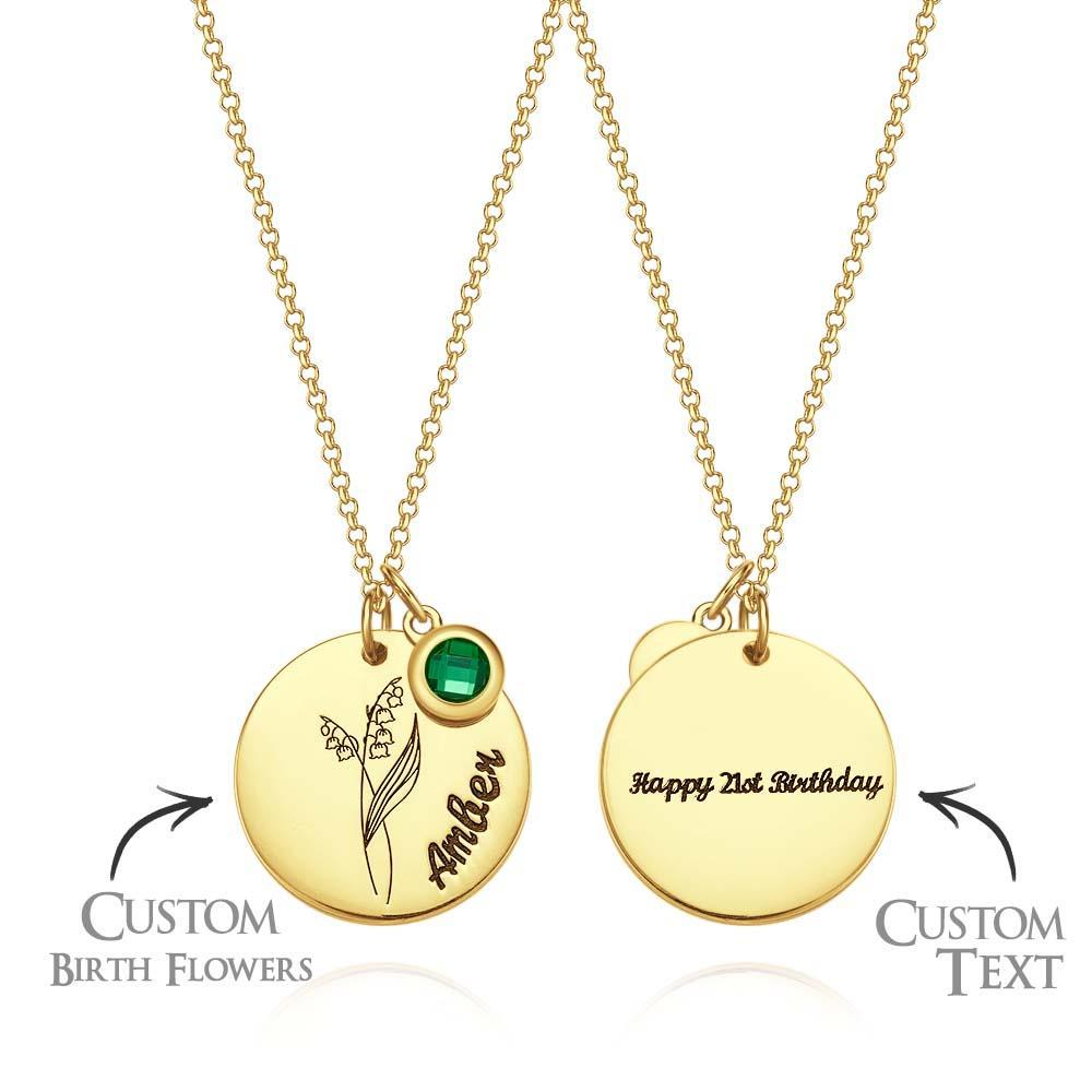 Collier Personnalisé Avec Nom De Fleur De Naissance Avec Pierre De Naissance, Cadeau De Fête Des Mères - votrecollierprenomfr