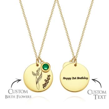 Collier Personnalisé Avec Nom De Fleur De Naissance Avec Pierre De Naissance, Cadeau De Fête Des Mères - votrecollierprenomfr