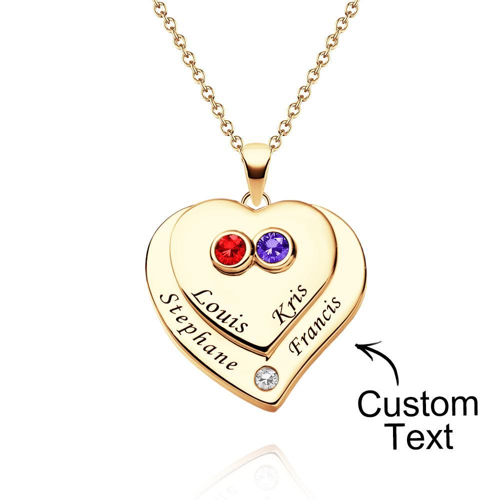 Collier Double Coeurs Gravable Avec Pierre De Naissance Beaux Bijoux Cadeaux Pour Elle - votrecollierprenomfr