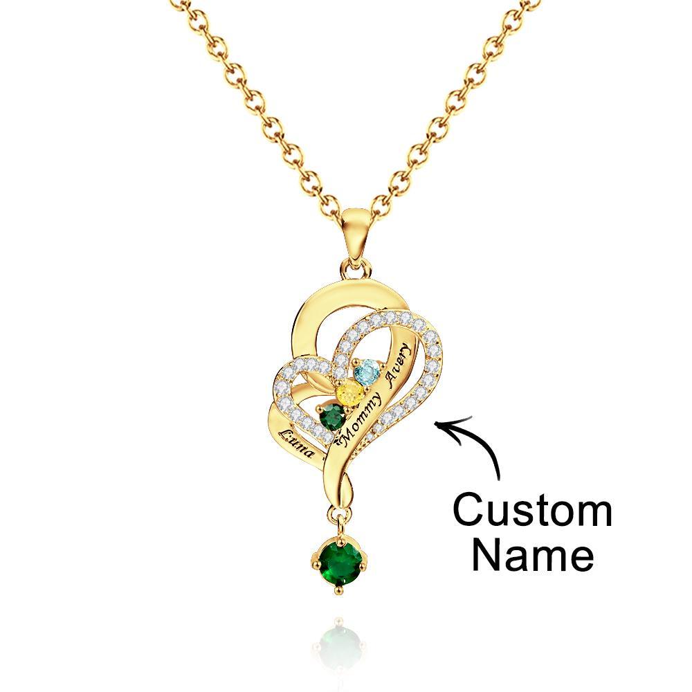 Collier Double Cœur Avec Pierre De Naissance Personnalisée, Pendentif Élégant Gravé, Bijoux Pour Elle - votrecollierprenomfr