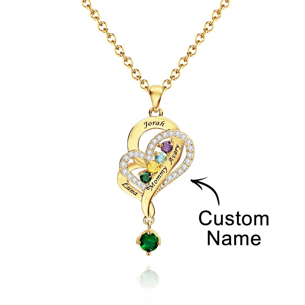 Collier Double Cœur Avec Pierre De Naissance Personnalisée, Pendentif Élégant Gravé, Bijoux Pour Elle - votrecollierprenomfr