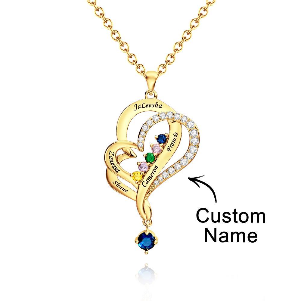 Collier Double Cœur Avec Pierre De Naissance Personnalisée, Pendentif Élégant Gravé, Bijoux Pour Elle - votrecollierprenomfr