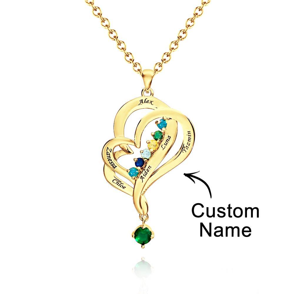 Collier Double Cœur Avec Pierre De Naissance Personnalisée, Pendentif Élégant Gravé, Bijoux Pour Elle - votrecollierprenomfr