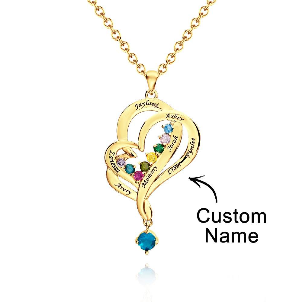 Collier Double Cœur Avec Pierre De Naissance Personnalisée, Pendentif Élégant Gravé, Bijoux Pour Elle - votrecollierprenomfr