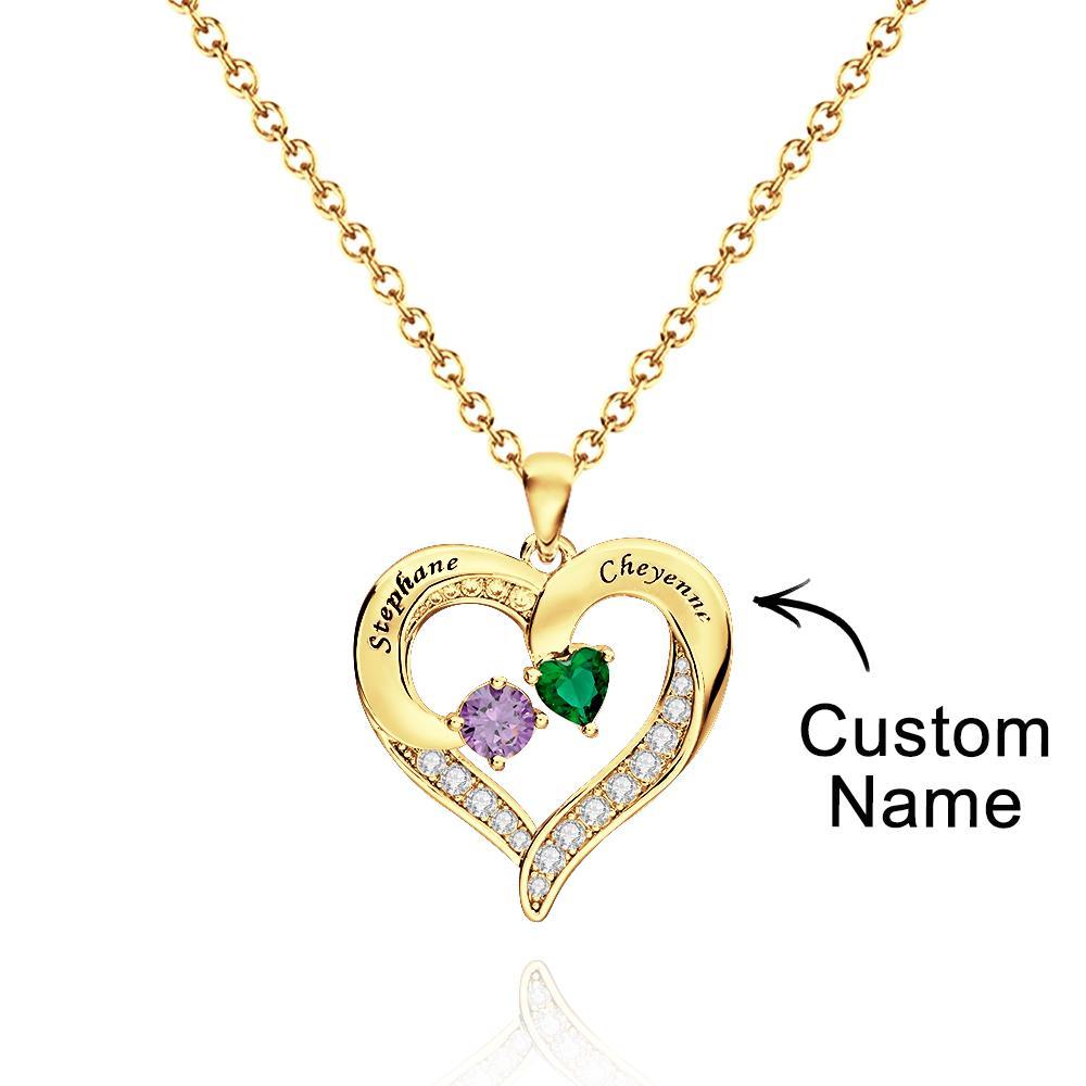 Collier Cœur Gravé Personnalisé Avec Pierres De Naissance De Formes Variées, Cadeaux De Saint-valentin - votrecollierprenomfr