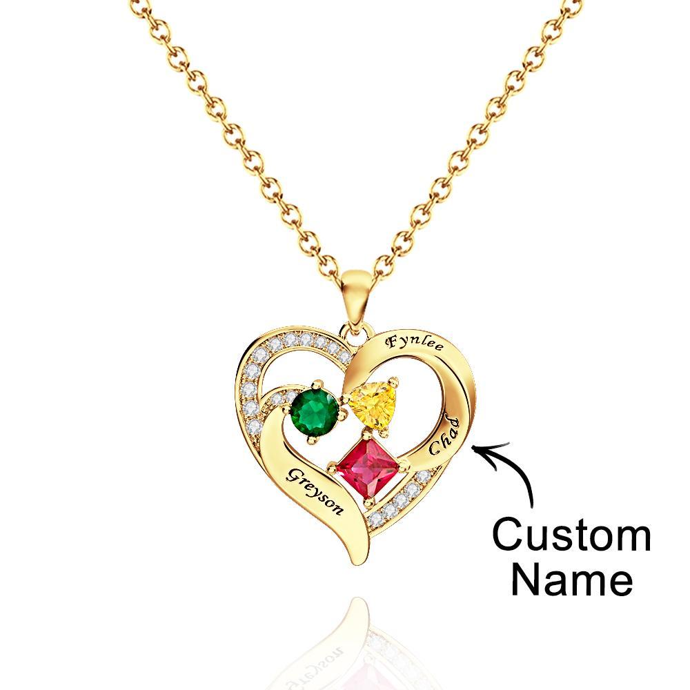 Collier Cœur Gravé Personnalisé Avec Pierres De Naissance De Formes Variées, Cadeaux De Saint-valentin - votrecollierprenomfr