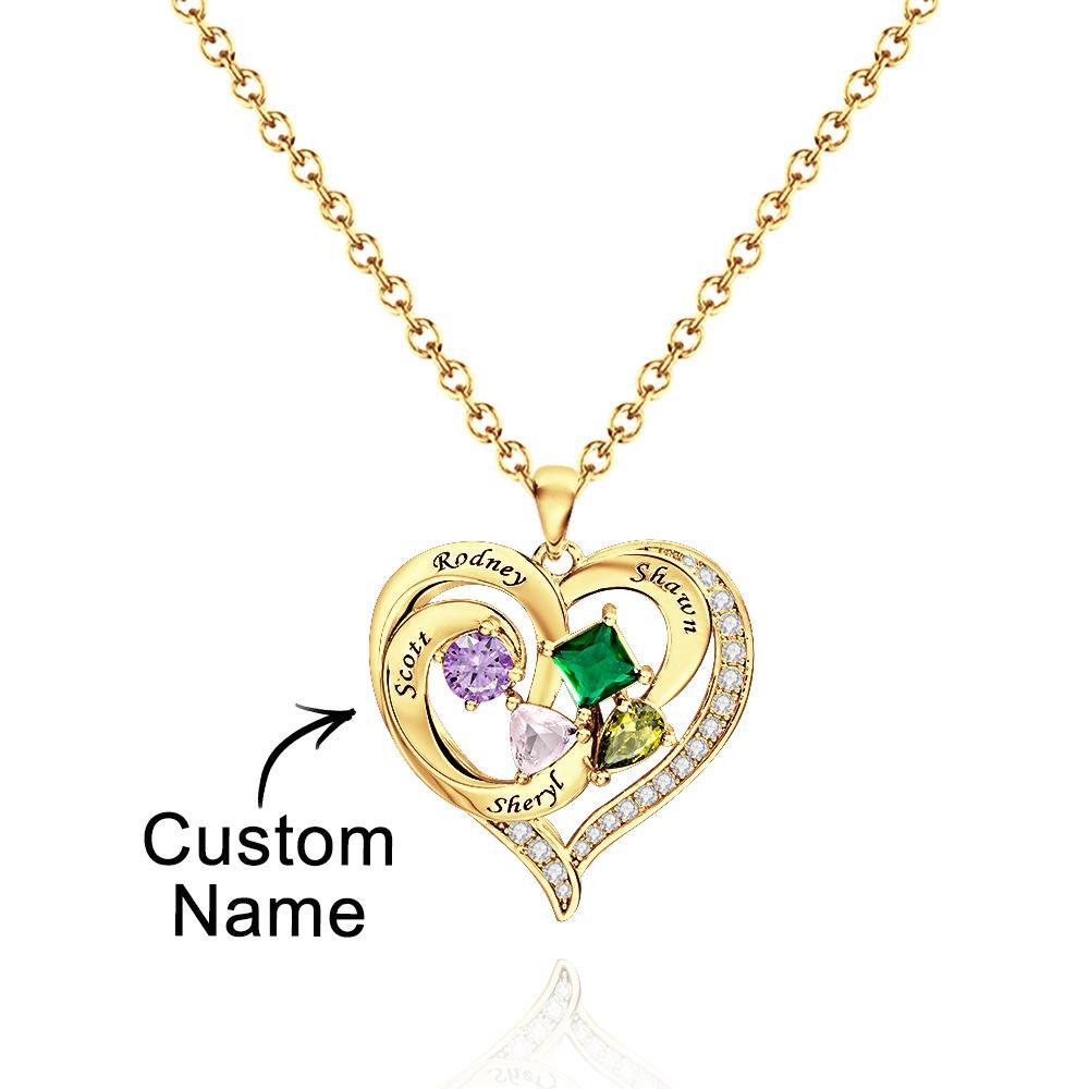 Collier Cœur Gravé Personnalisé Avec Pierres De Naissance De Formes Variées, Cadeaux De Saint-valentin - votrecollierprenomfr