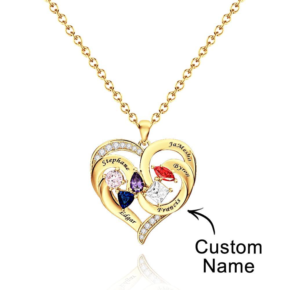 Collier Cœur Gravé Personnalisé Avec Pierres De Naissance De Formes Variées, Cadeaux De Saint-valentin - votrecollierprenomfr