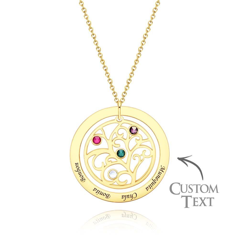 Collier D'arbre Généalogique Gravé Avec Pierre De Naissance, Cadeaux Chaleureux Personnalisés Pour Maman - votrecollierprenomfr