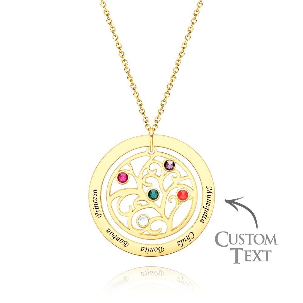 Collier D'arbre Généalogique Gravé Avec Pierre De Naissance, Cadeaux Chaleureux Personnalisés Pour Maman - votrecollierprenomfr