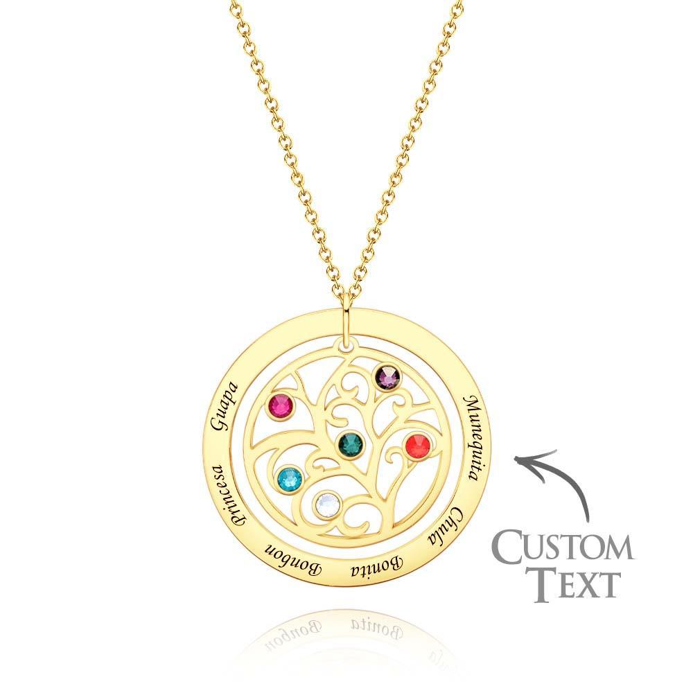 Collier D'arbre Généalogique Gravé Avec Pierre De Naissance, Cadeaux Chaleureux Personnalisés Pour Maman - votrecollierprenomfr