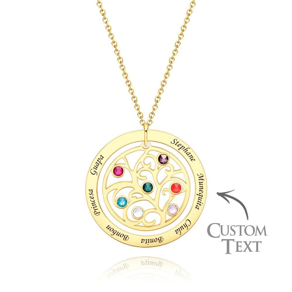 Collier D'arbre Généalogique Gravé Avec Pierre De Naissance, Cadeaux Chaleureux Personnalisés Pour Maman - votrecollierprenomfr
