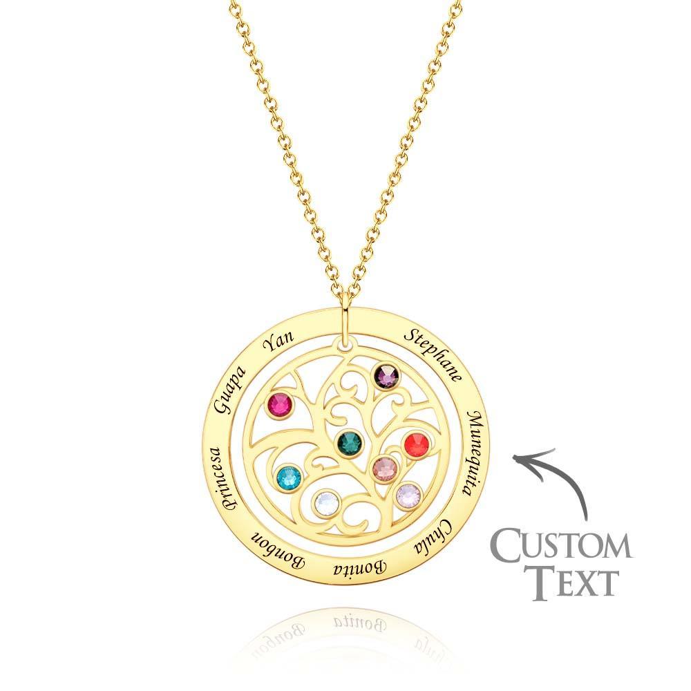 Collier D'arbre Généalogique Gravé Avec Pierre De Naissance, Cadeaux Chaleureux Personnalisés Pour Maman - votrecollierprenomfr