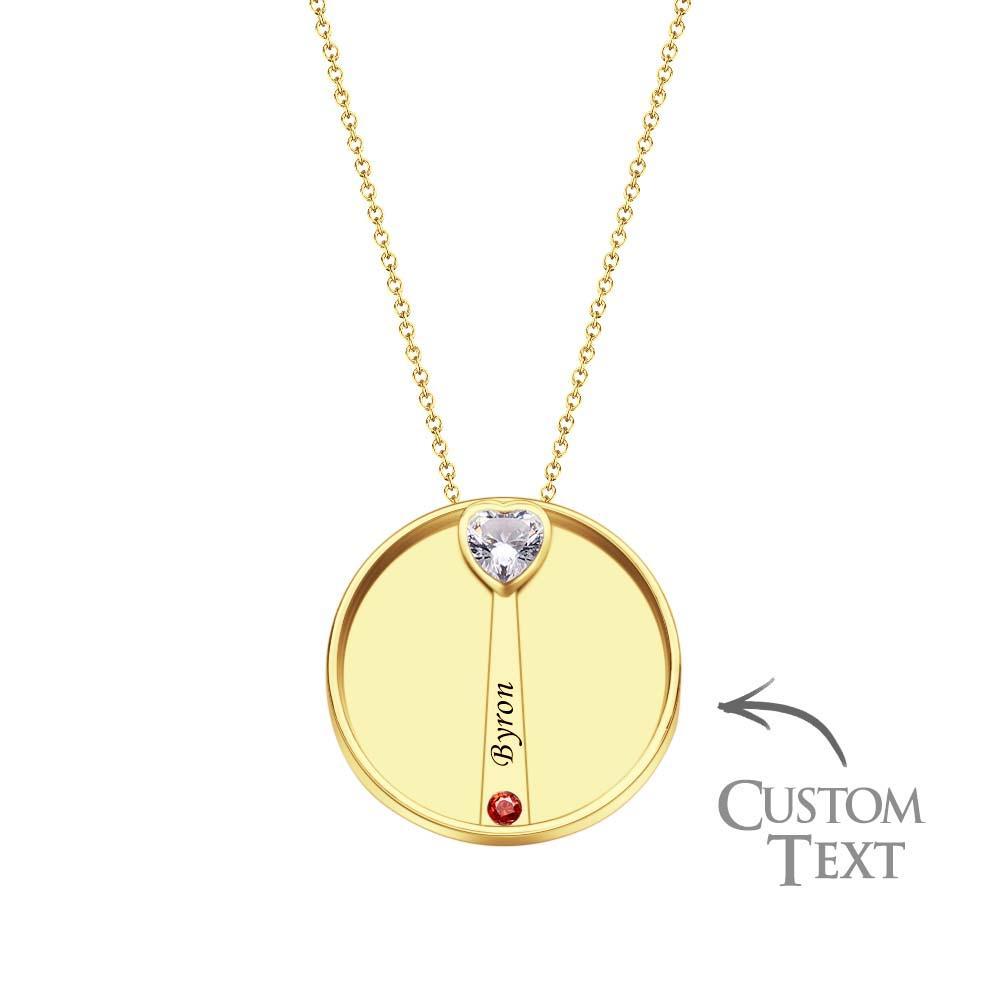 Collier Avec Pierre De Naissance Gravable, Charmant Pendentif Circulaire, Bijoux Cadeaux Pour Femmes - votrecollierprenomfr