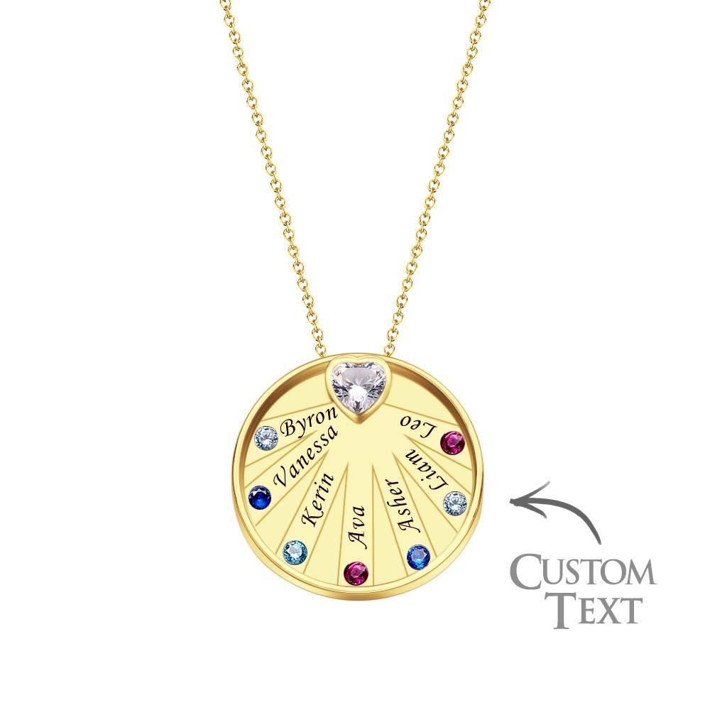 Collier Avec Pierre De Naissance Gravable, Charmant Pendentif Circulaire, Bijoux Cadeaux Pour Femmes - votrecollierprenomfr