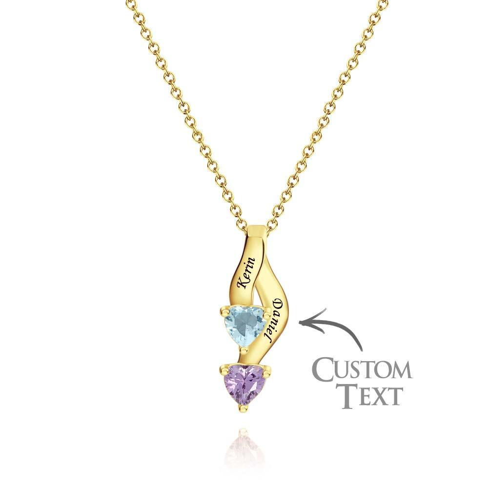 Collier Personnalisé Avec Pierre De Naissance En Forme De Cœur, Collier Noble Gravé Personnalisé Pour Femmes - votrecollierprenomfr
