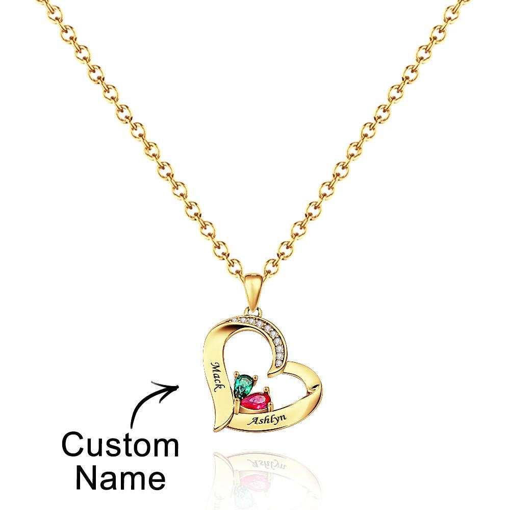 Collier Coeur Creux Gravable Avec Pierre De Naissance, Cadeaux De Famille - votrecollierprenomfr