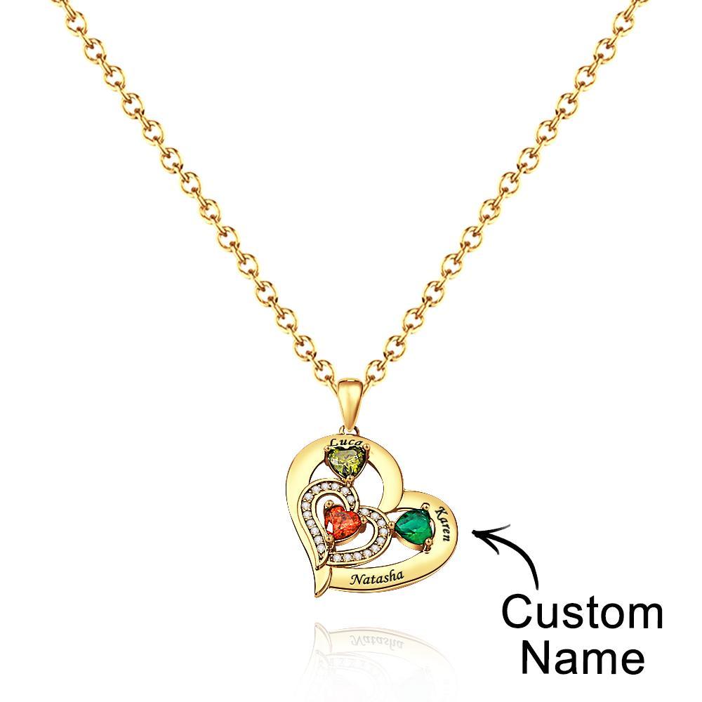 Collier Coeur Creux Gravable Avec Pierre De Naissance, Cadeaux De Famille - votrecollierprenomfr