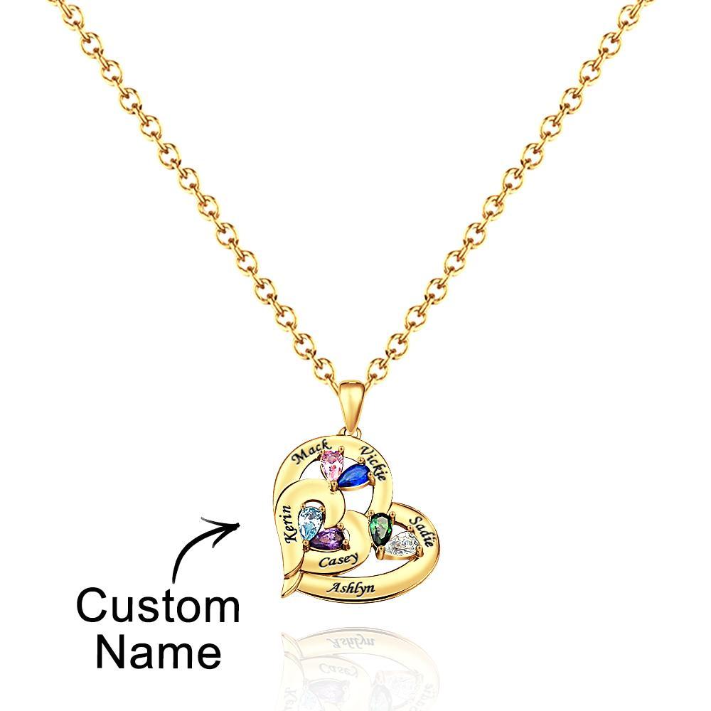 Collier Coeur Creux Gravable Avec Pierre De Naissance, Cadeaux De Famille - votrecollierprenomfr