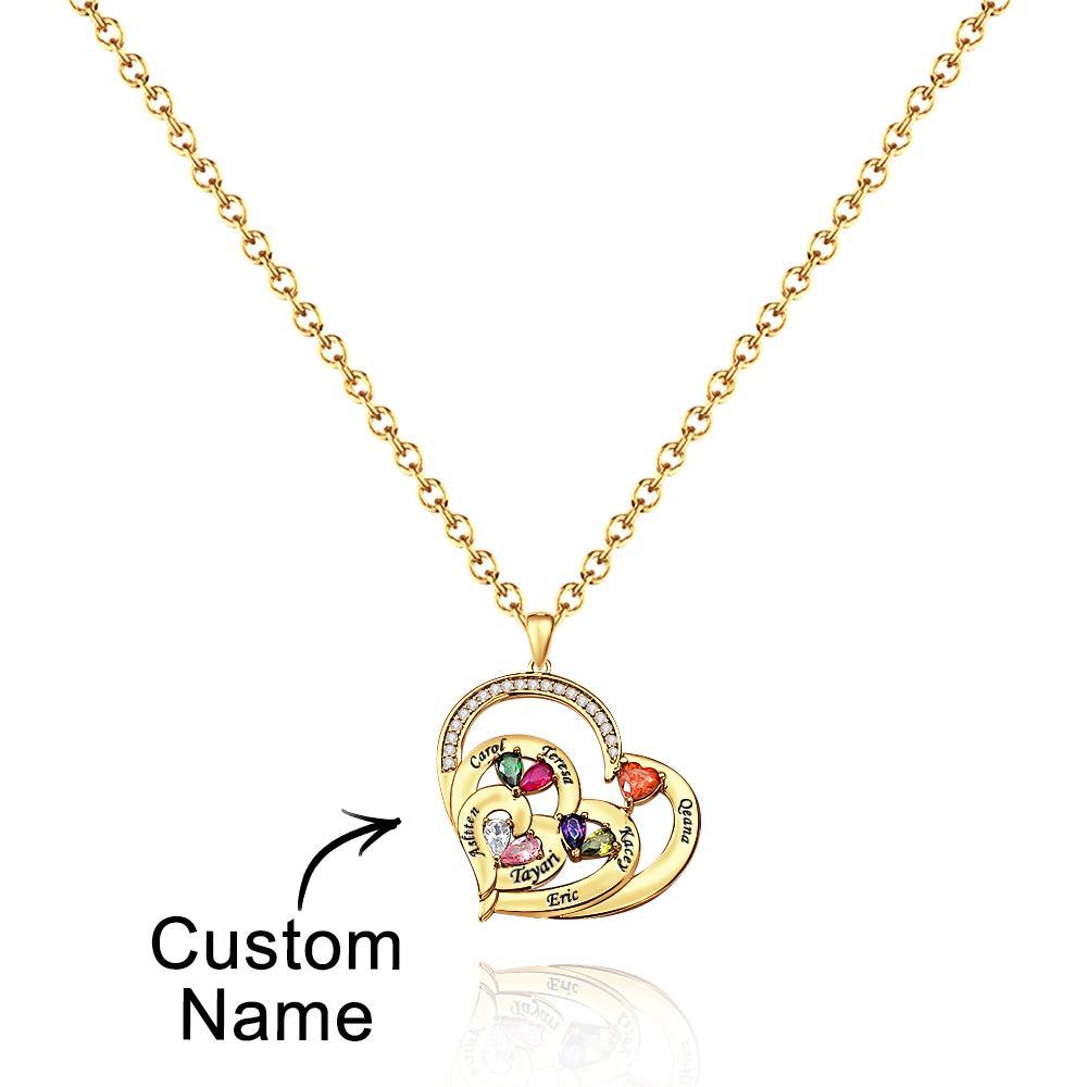 Collier Coeur Creux Gravable Avec Pierre De Naissance, Cadeaux De Famille - votrecollierprenomfr