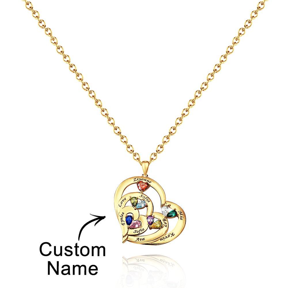 Collier Coeur Creux Gravable Avec Pierre De Naissance, Cadeaux De Famille - votrecollierprenomfr