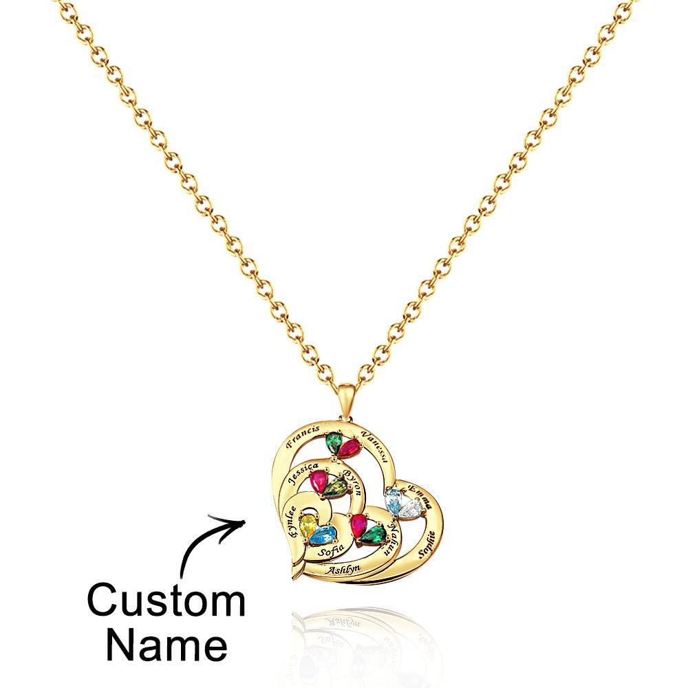 Collier Coeur Creux Gravable Avec Pierre De Naissance, Cadeaux De Famille - votrecollierprenomfr