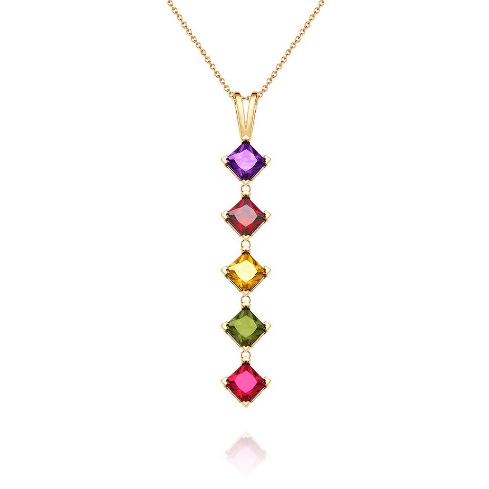 Bijoux Pendentif Colorés Personnalisés Avec Pierre De Naissance Rhomboïde Pour Elle - votrecollierprenomfr