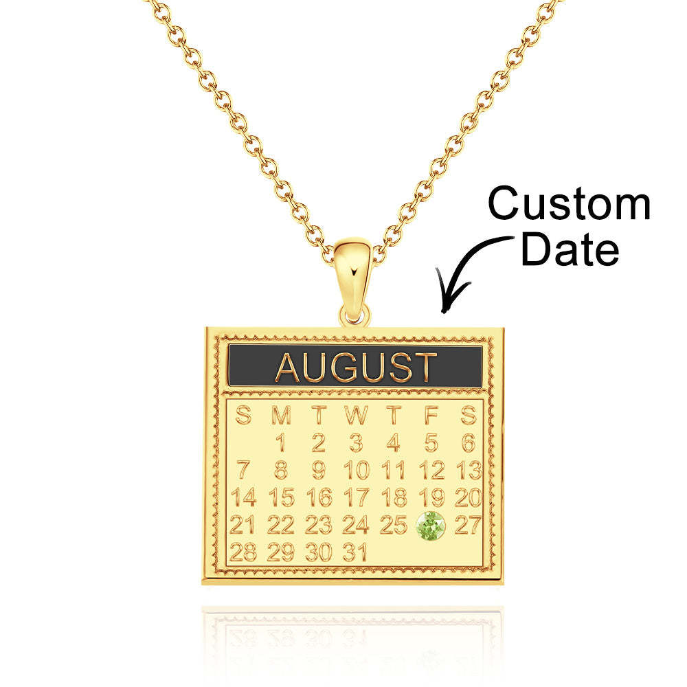 Collier Calendrier Personnalisé Avec Pierre De Naissance Save The Date Pendentif Anniversaire Cadeaux - votrecollierprenomfr