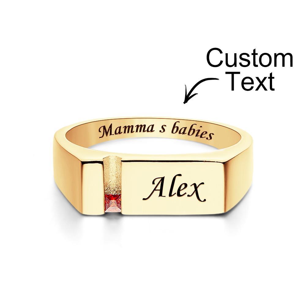 Bague Avec Pierre De Naissance Avec Texte Personnalisé, Plaquée Or 18 Carats, Cadeau Personnalisé Pour Elle - votrecollierprenomfr