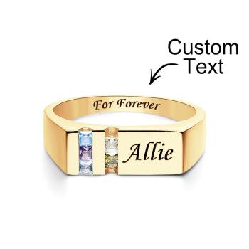 Bague Avec Pierre De Naissance Avec Texte Personnalisé, Plaquée Or 18 Carats, Cadeau Personnalisé Pour Elle - votrecollierprenomfr
