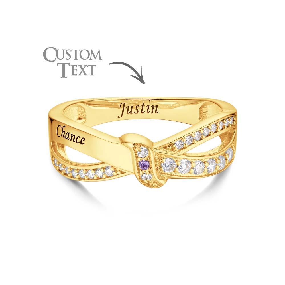 Bague Avec Pierre De Naissance Avec Nom Et Texte Personnalisés, Plaquée Or 18 Carats, Cadeau Personnalisé Pour Elle - votrecollierprenomfr