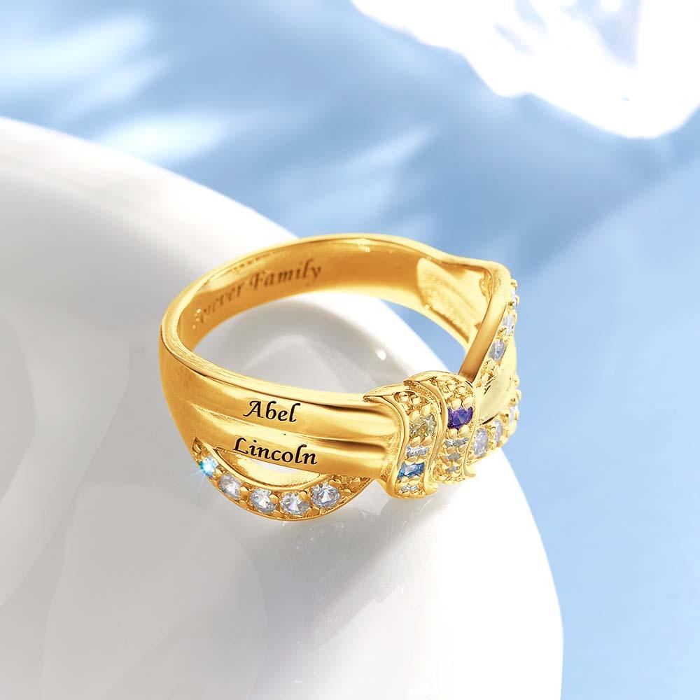 Bague Avec Pierre De Naissance Avec Nom Et Texte Personnalisés, Plaquée Or 18 Carats, Cadeau Personnalisé Pour Elle - votrecollierprenomfr