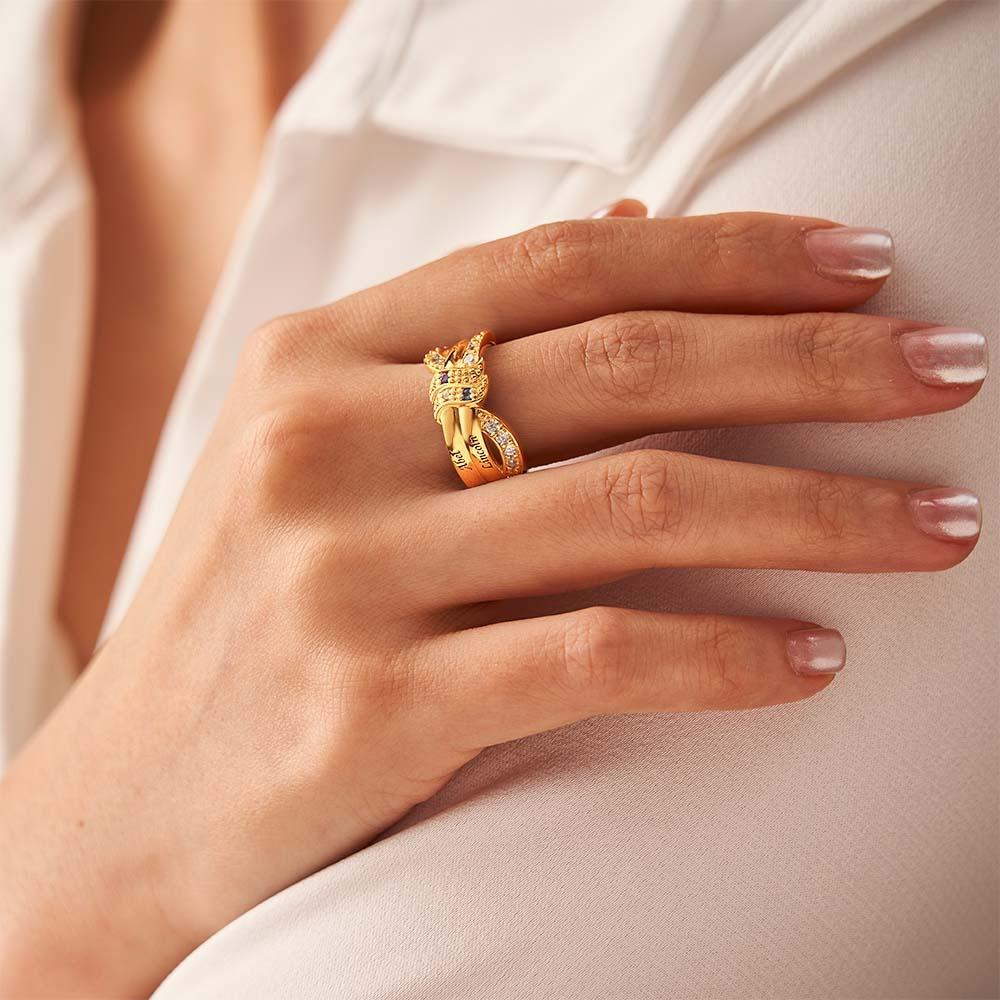 Bague Avec Pierre De Naissance Avec Nom Et Texte Personnalisés, Plaquée Or 18 Carats, Cadeau Personnalisé Pour Elle - votrecollierprenomfr