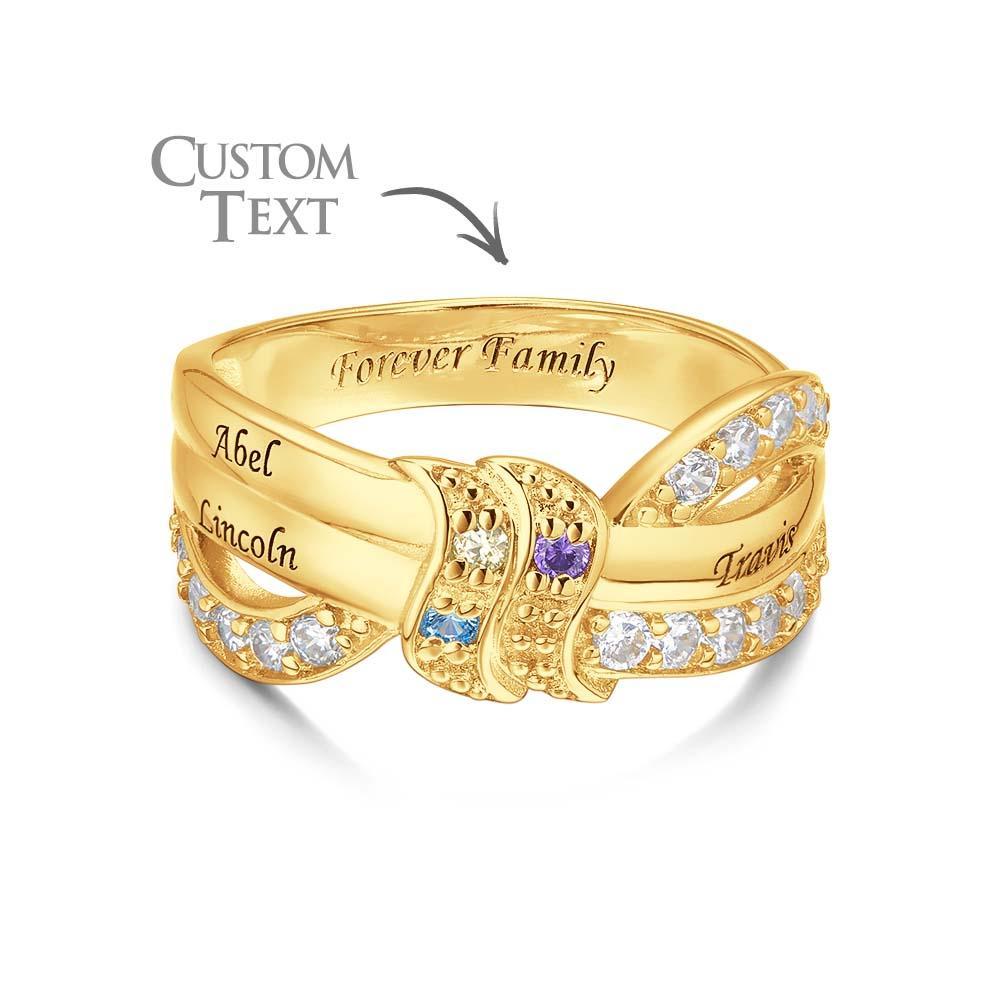 Bague Avec Pierre De Naissance Avec Nom Et Texte Personnalisés, Plaquée Or 18 Carats, Cadeau Personnalisé Pour Elle - votrecollierprenomfr
