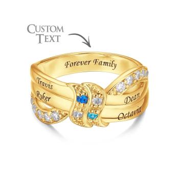Bague Avec Pierre De Naissance Avec Nom Et Texte Personnalisés, Plaquée Or 18 Carats, Cadeau Personnalisé Pour Elle - votrecollierprenomfr