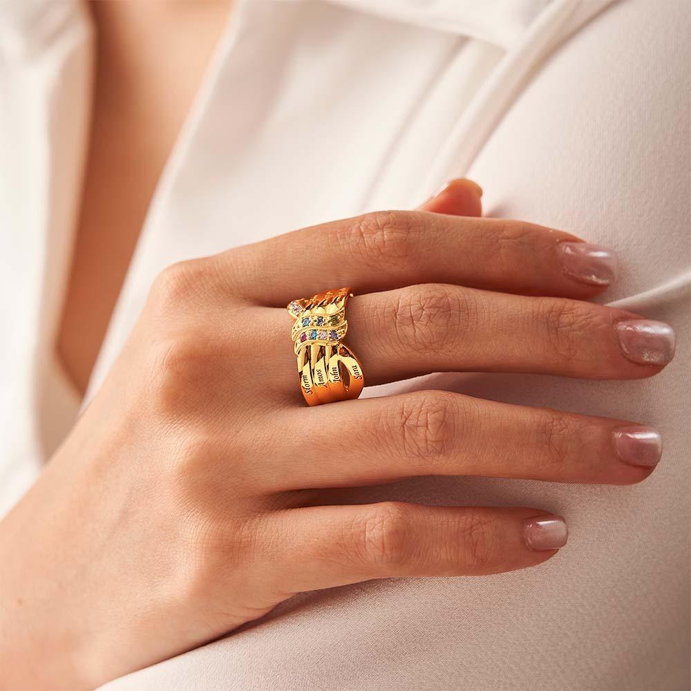 Bague Avec Pierre De Naissance Avec Nom Et Texte Personnalisés, Plaquée Or 18 Carats, Cadeau Personnalisé Pour Elle - votrecollierprenomfr