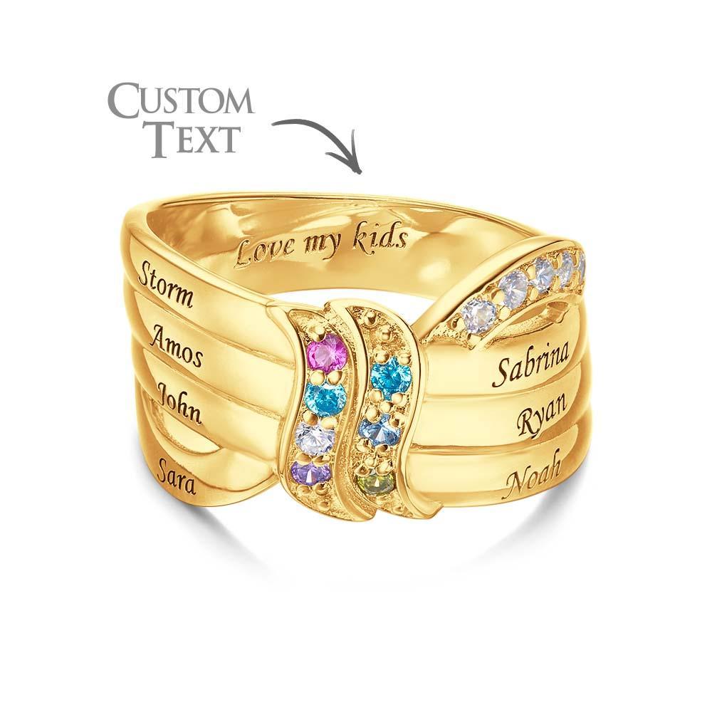 Bague Avec Pierre De Naissance Avec Nom Et Texte Personnalisés, Plaquée Or 18 Carats, Cadeau Personnalisé Pour Elle - votrecollierprenomfr