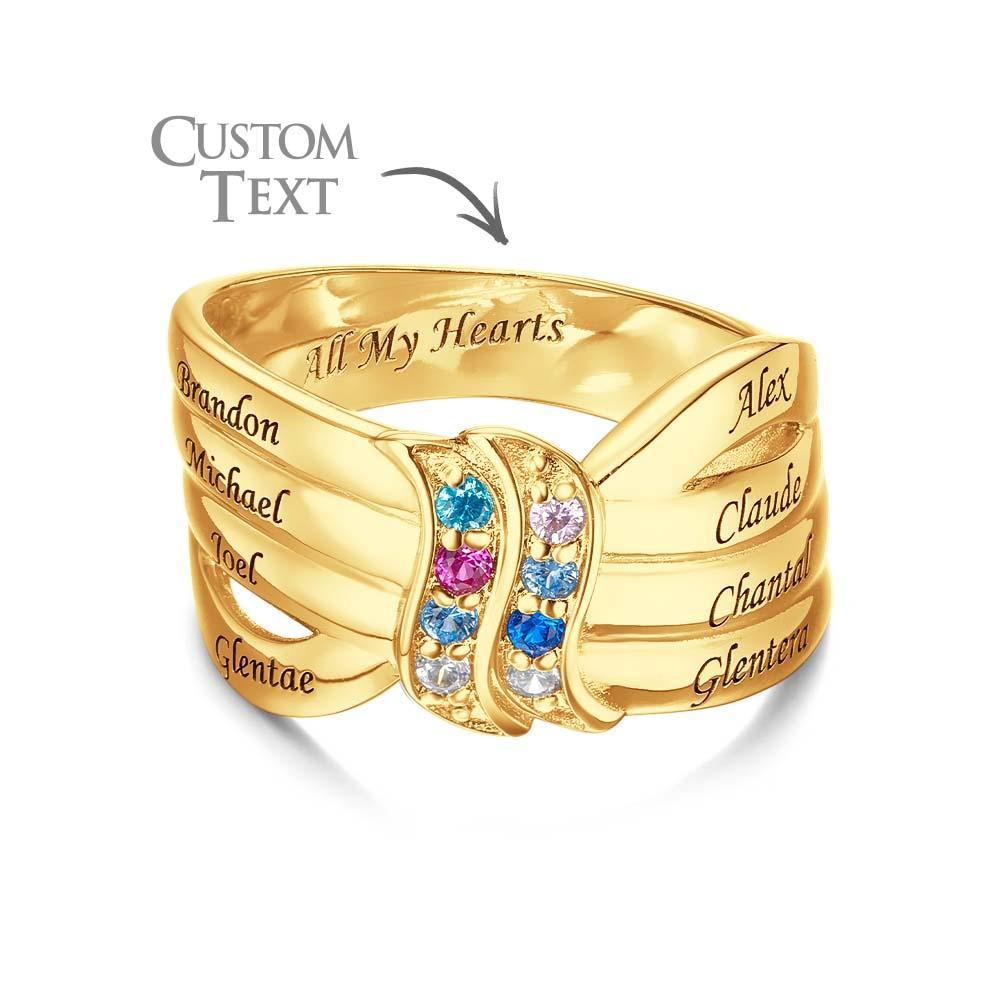 Bague Avec Pierre De Naissance Avec Nom Et Texte Personnalisés, Plaquée Or 18 Carats, Cadeau Personnalisé Pour Elle - votrecollierprenomfr