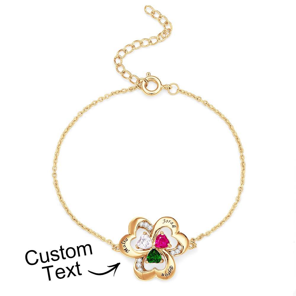 Bracelet Gravé De Pierre De Naissance De Mode, Bracelet Réglable De Fleur Personnalisé Pour Elle - votrecollierprenomfr