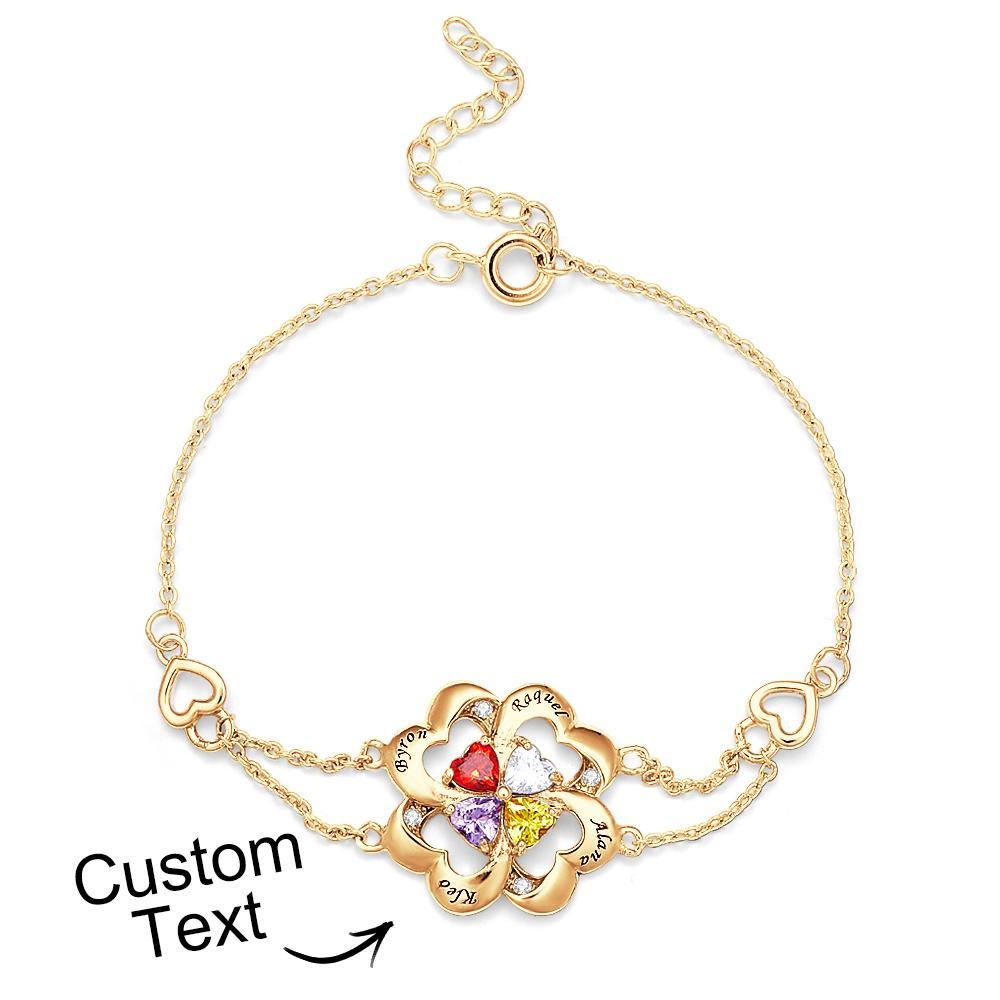 Bracelet Gravé De Pierre De Naissance De Mode, Bracelet Réglable De Fleur Personnalisé Pour Elle - votrecollierprenomfr