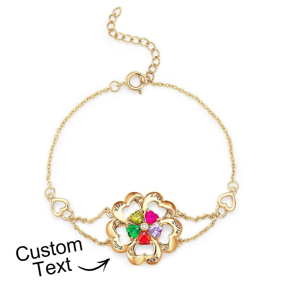 Bracelet Gravé De Pierre De Naissance De Mode, Bracelet Réglable De Fleur Personnalisé Pour Elle - votrecollierprenomfr
