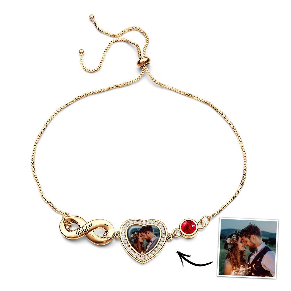 Bracelet Avec Pierre De Naissance Avec Photo Personnalisée, Avec Texte Réglable, Cadeaux Pour Femmes - votrecollierprenomfr