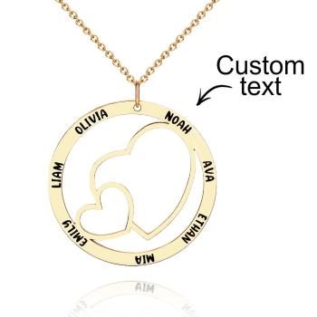 Collier Avec Nom Gravé Avec Double Cercle De Cœurs, Pendentif Élégant, Bijoux Cadeaux Pour Elle - votrecollierprenomfr