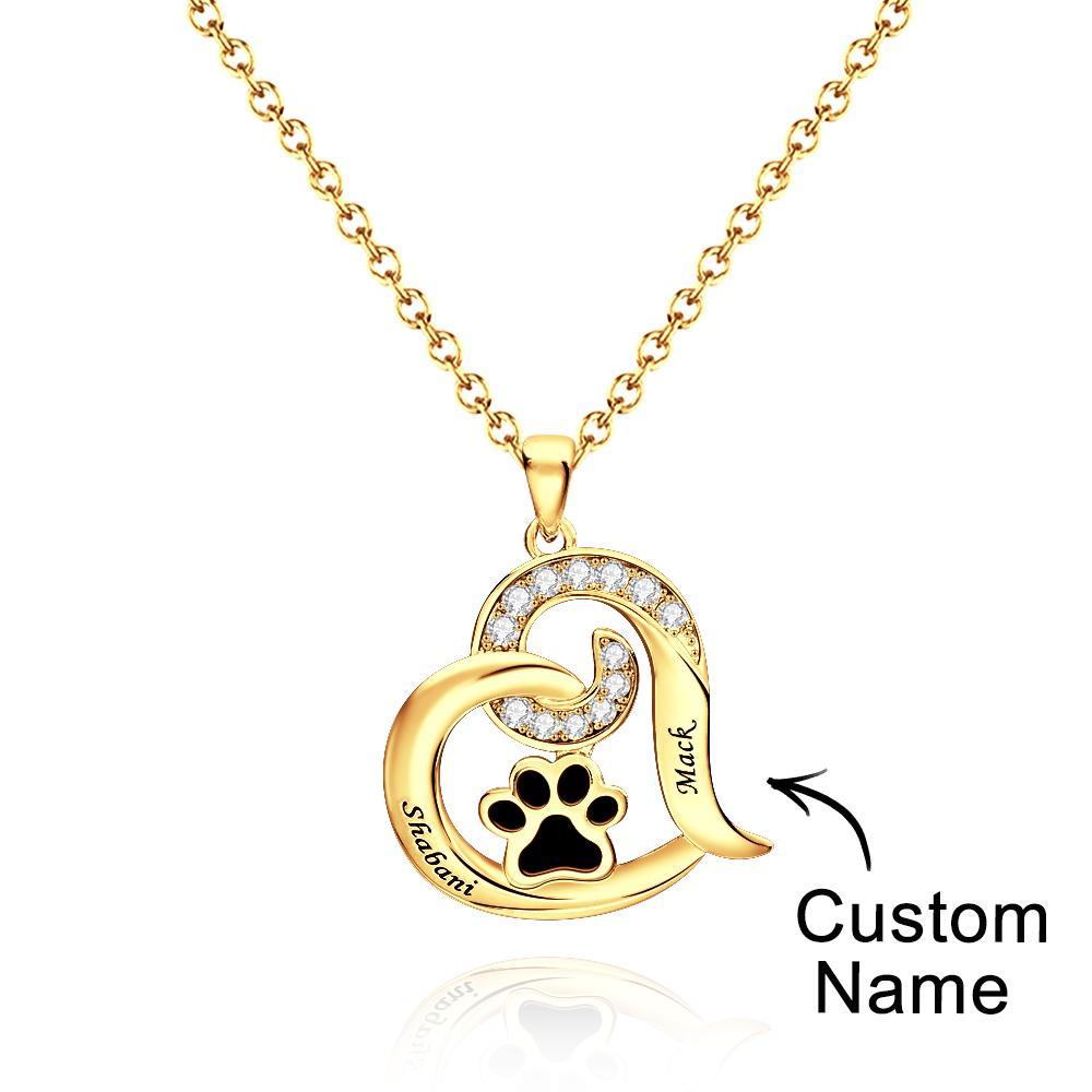 Collier Gravé Personnalisé Avec Décor De Patte D'animal De Compagnie, Collier En Zircon, Cadeaux Pour Elle - votrecollierprenomfr