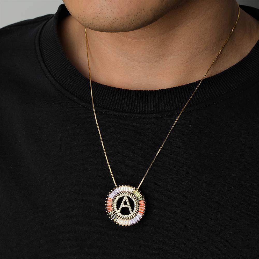 Collier De Diamant Avec Lettre Initiale Personnalisée, Collier Hip Hop Coloré Sunburst Pour Lui - votrecollierprenomfr